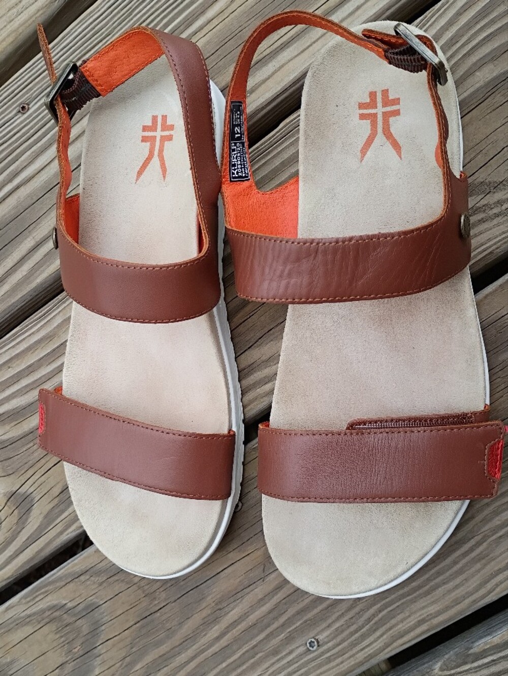KURU Brown and Orange Leather Strap Sandals - Picture 4 of 6